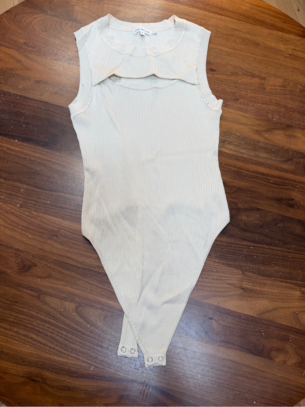 Good American Cream Ribbed Tank Bodysuit with Scalloped Collar (never worn)